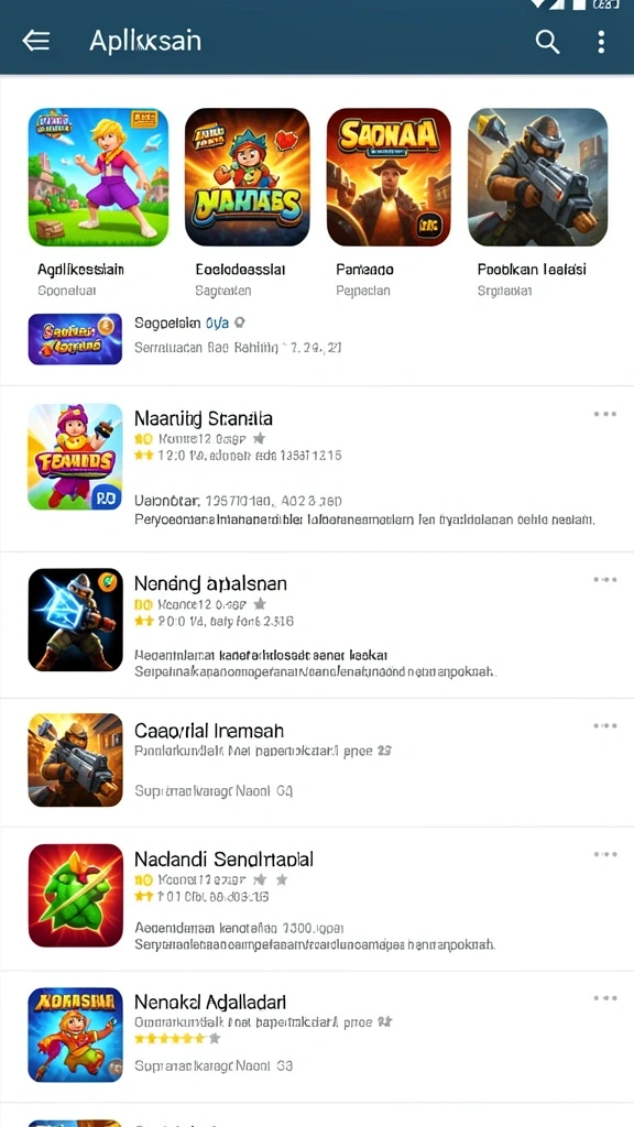 Screenshot 1 menunjukkan antarmuka utama aplikasi yang menarik.